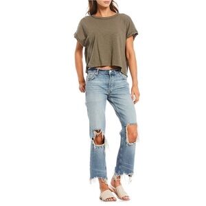 Free People Maggie Mid-Rise Straight-Leg Distressed Jeans